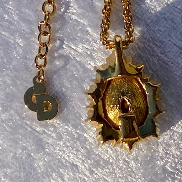 Vintage Christian Dior Signed Halo Blue Crystal Pendant Necklace - Picture 14 of 16